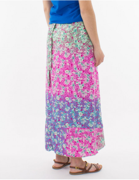 Falda larga poliester cruzada estampado plateado