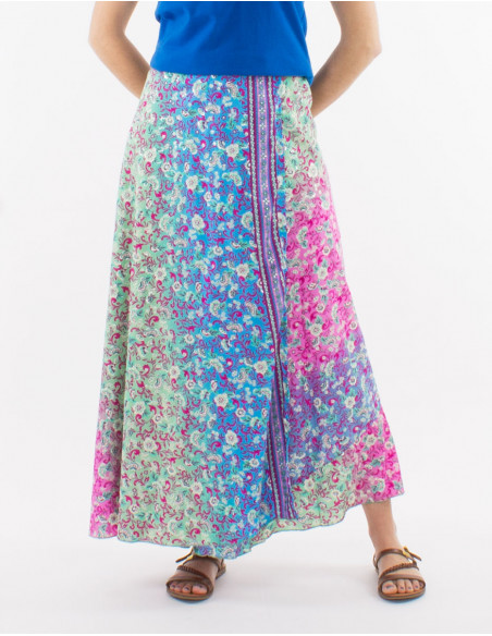 Falda larga poliester cruzada estampado plateado