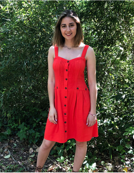 Vestido 54% lino 46% viscosa con botones tirantes anchos