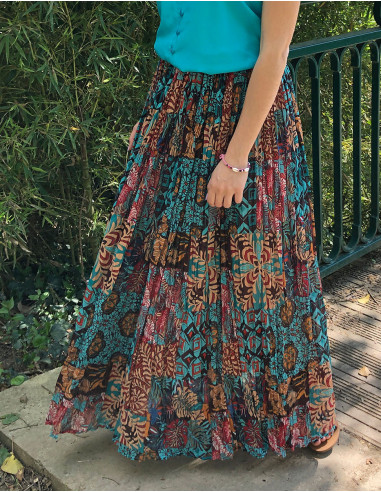Falda velo de algodon arrugada estampado ethno