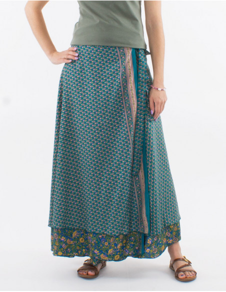 Falda larga poliester cruzada sari 