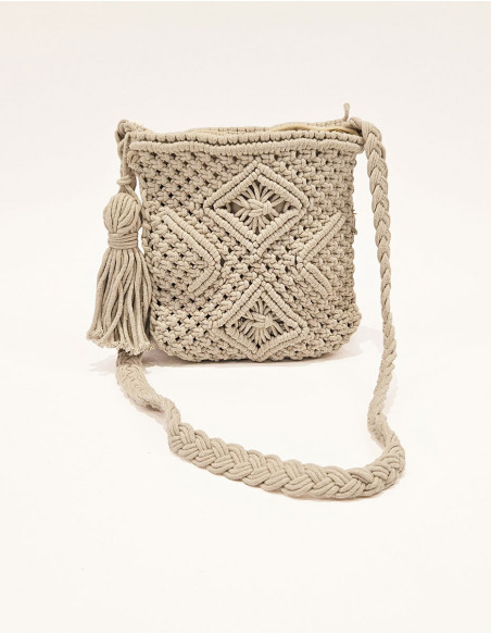 Bolso de macramé de algodón con forro 25X23cm