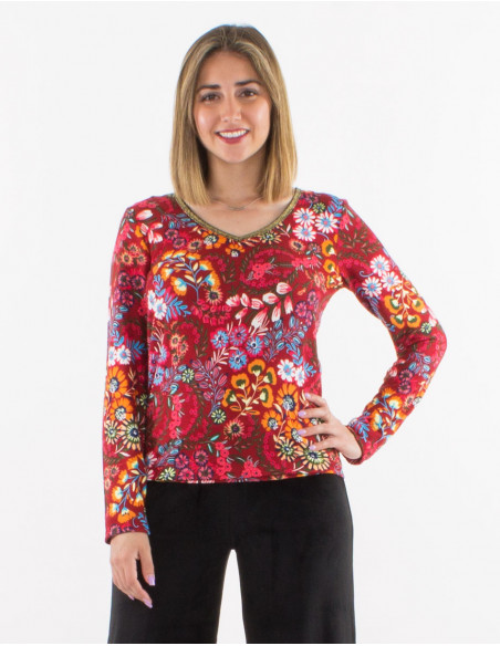Blusa malla 95% poliester 5% elastano cuello v estampado peace