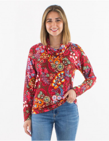 Blusa malla 95% poliester 5% elastano cuello bola estampado peace