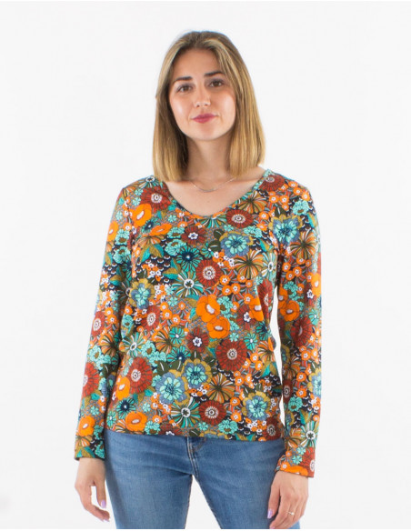 Blusa malla 92% poliester 8% elastano cuello v estampado pop