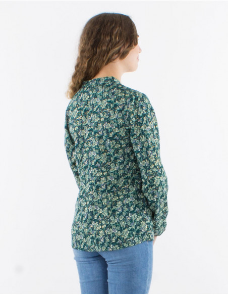 Blusa poliester con botones mangas largas estampado dorado