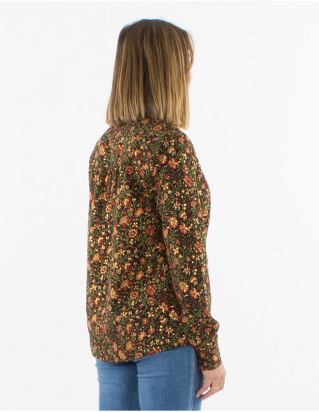 Blusa poliester con botones mangas largas estampado dorado
