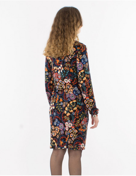 Vestido malla 95% poliester 5% elastano cuello v estampado peace