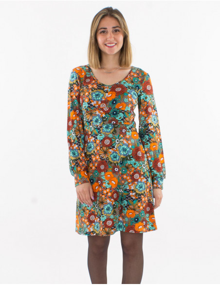 Vestido malla 92% poliester 8% elastano cuello v estampado pop