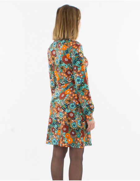 Vestido malla 92% poliester 8% elastano cuello v estampado pop