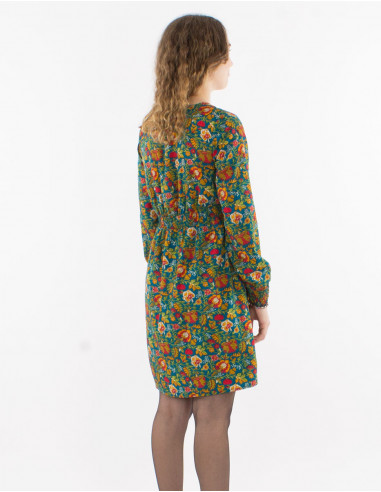 Vestido poliester doblado mangas largas estampado