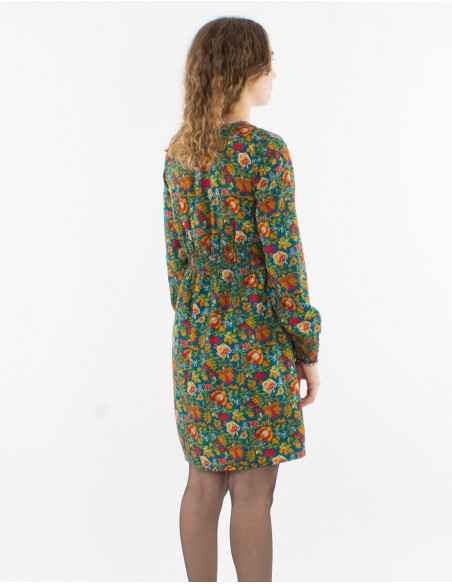 Vestido poliester doblado mangas largas estampado