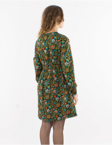 Vestido poliester doblado mangas largas estampado