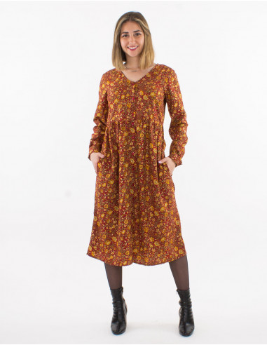 Vestido largo poliester con botones mangas...