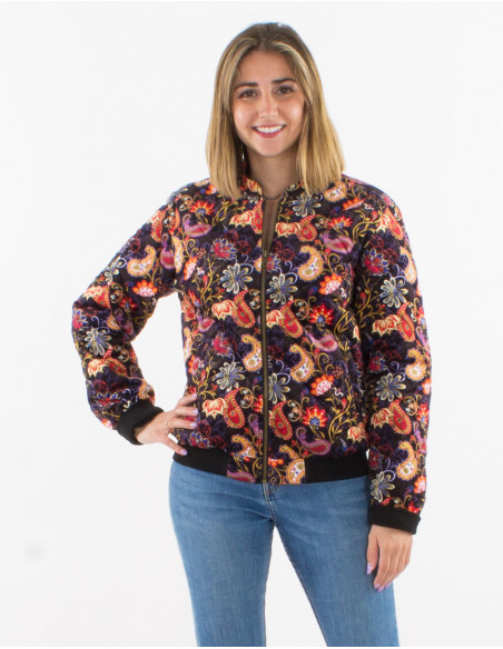 Chaqueta malla poliester terciopelo  estampado tulipan