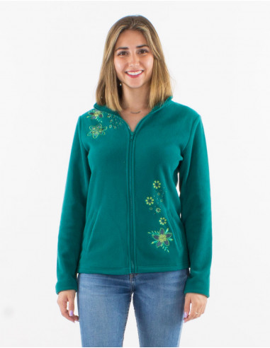 Chaqueta malla poliester polar cuello bordado...