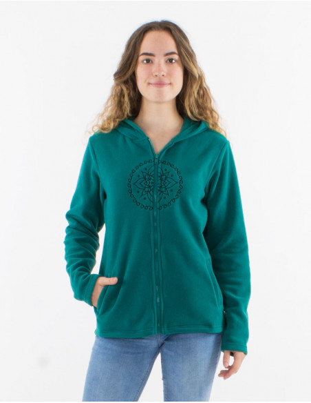 Chaqueta malla poliester polar capuche bordado rosace