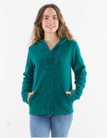 Chaqueta malla poliester polar capuche bordado rosace