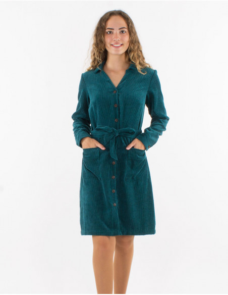 Vestido 88% poliester 12% poliamida con botones terciopelo cotele