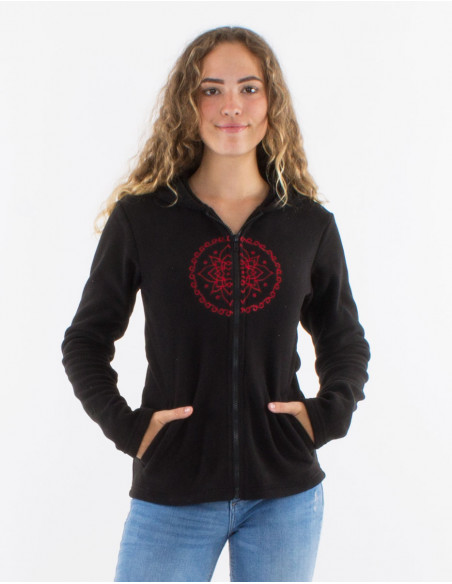 Chaqueta malla poliester polar capuche bordado rosace