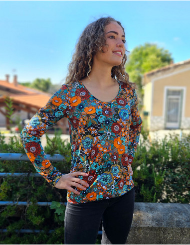 Blusa malla 92% poliester 8% elastano cuello v estampado pop