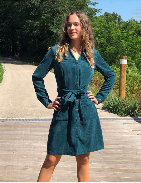 Vestido 88% poliester 12% poliamida con botones terciopelo cotele