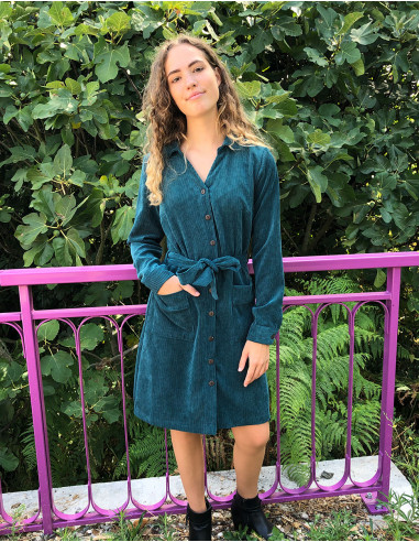 Vestido 88% poliester 12% poliamida con botones terciopelo cotele