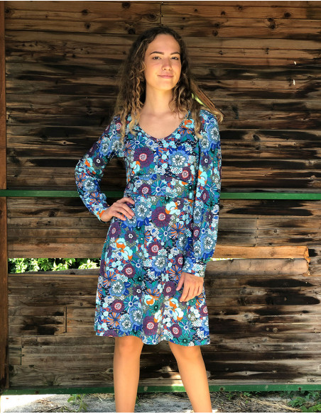 Vestido malla 92% poliester 8% elastano cuello v estampado pop