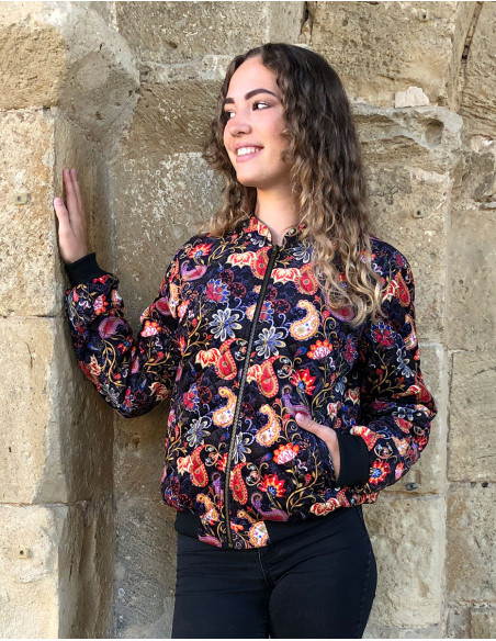 Chaqueta malla poliester terciopelo  estampado tulipan