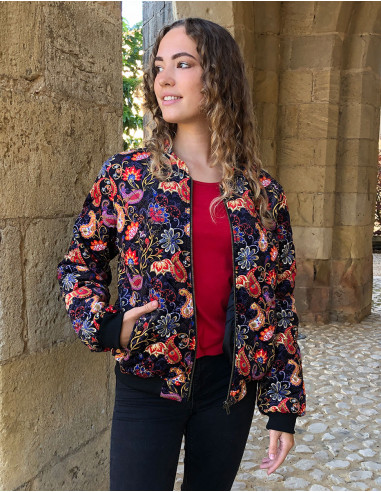 Chaqueta malla poliester terciopelo  estampado tulipan