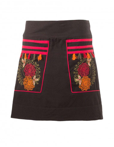 Falda algodón con bordados y pompones