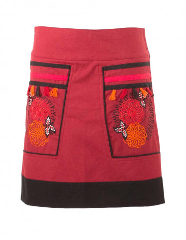 Falda algodón con bordados y pompones