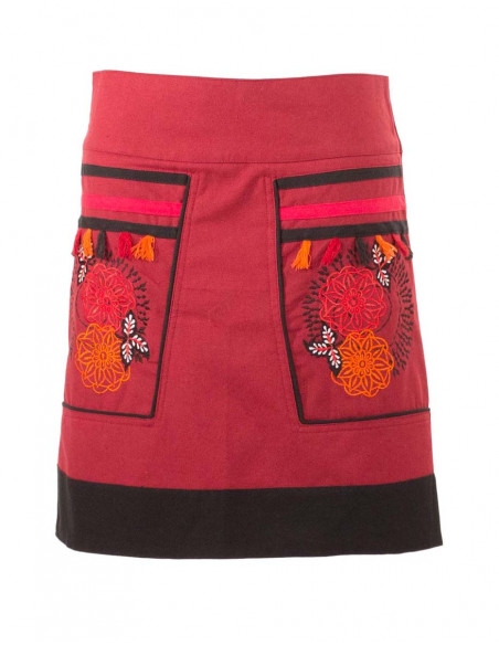 Falda algodón con bordados y pompones