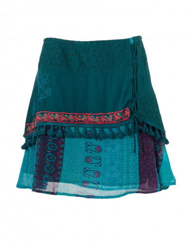 Falda poliester doblada patchwork y flecos