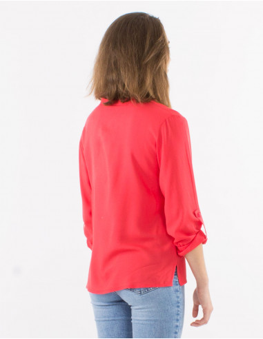 Blusa viscosa lisa con botones mangas largas