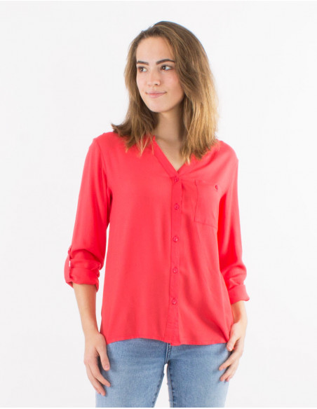 Blusa viscosa lisa con botones mangas largas