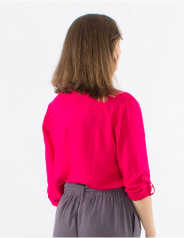Blusa viscosa lisa con botones mangas largas