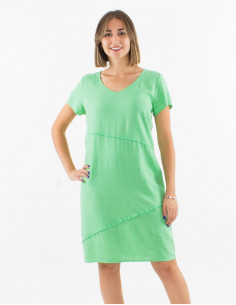 Vestido 54% lino46% viscosa cuello v mangas cortas 2