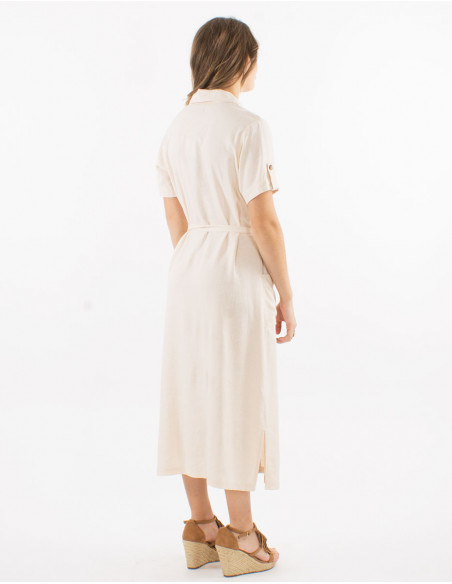 Vestido largo 54% lino 46% viscosa con botones mangas cortas