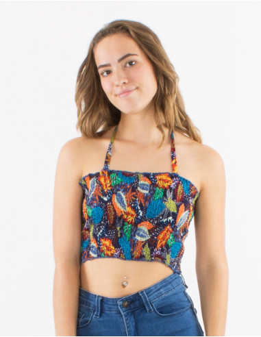 Top viscosa smocke estampado tutti fruti