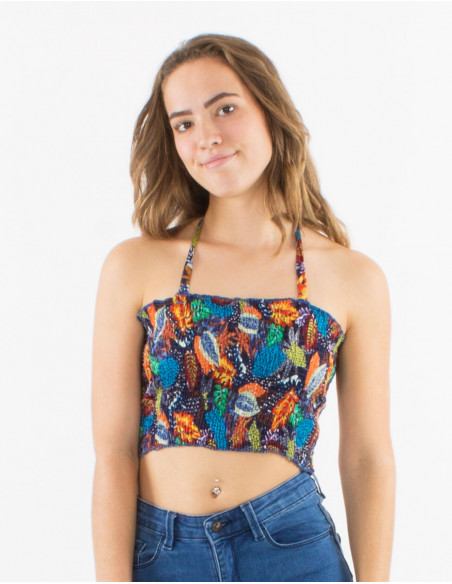 Top viscosa smocke estampado tutti fruti