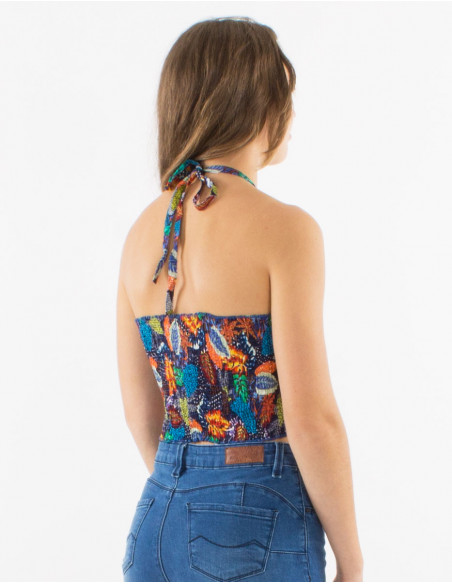 Top viscosa smocke estampado tutti fruti