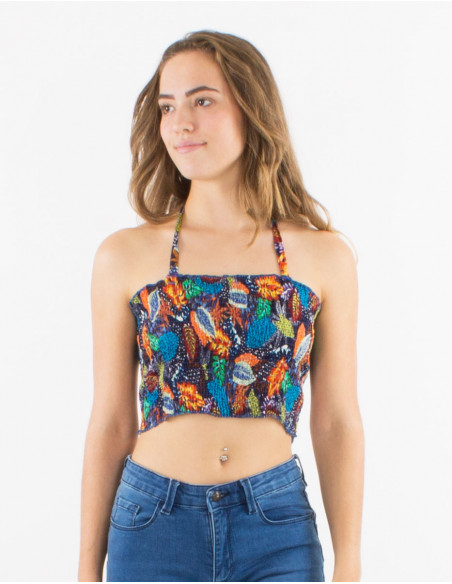 Top viscosa smocke estampado tutti fruti