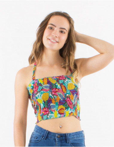 Top viscosa smocke estampado tutti fruti