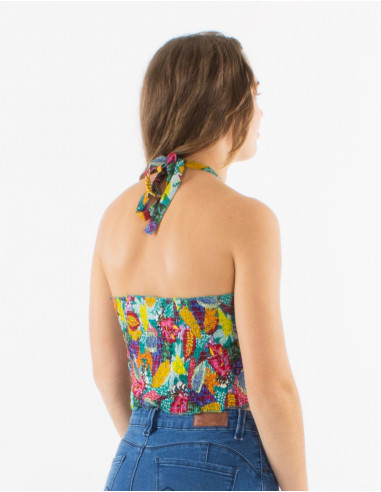 Top viscosa smocke estampado tutti fruti