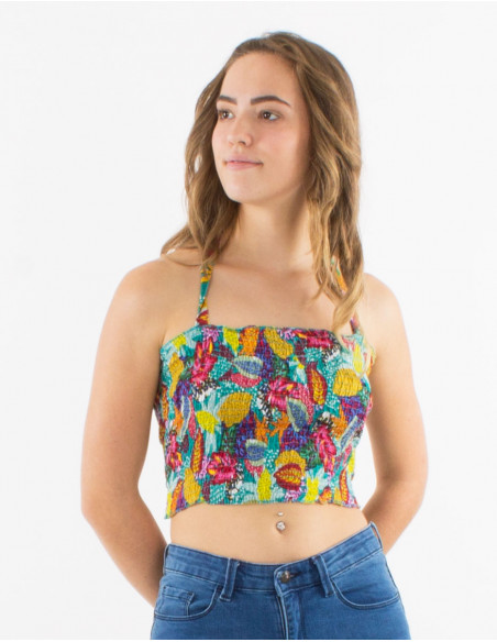 Top viscosa smocke estampado tutti fruti