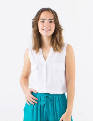 Blusa viscosa lisa cuello mao con botones  sin...