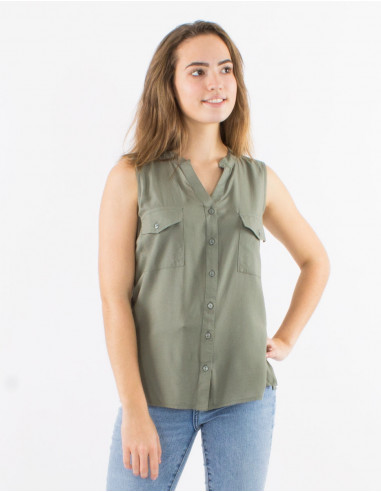 Blusa viscosa lisa cuello mao con botones  sin...
