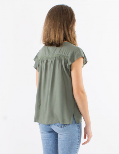 Blusa viscosa lisa cuello v con botones  mangas...