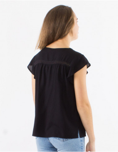 Blusa viscosa lisa cuello v con botones  mangas...